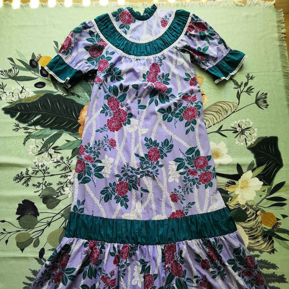 T&L MUUMUU FACTORY Purple Short Sleeve Zip Cotton Dress Hawaiian Women - Size XS
